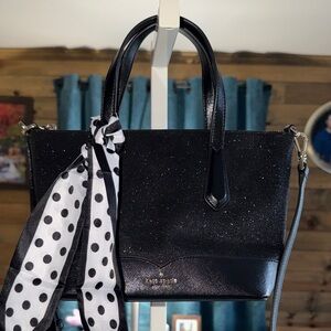 Kate Spade Black Glitter Satchel with Crossbody Strap